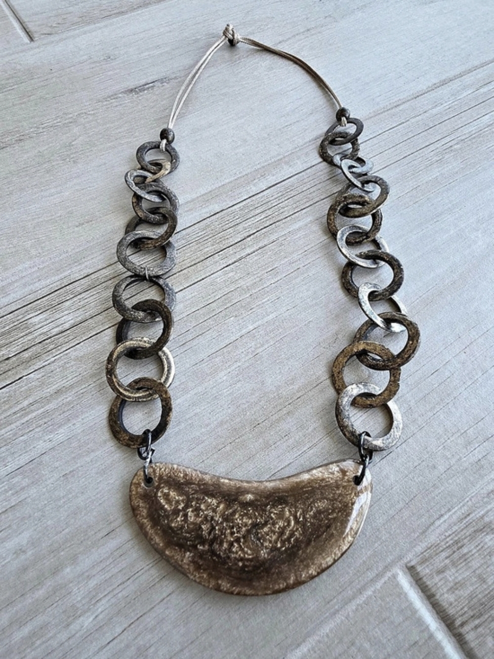 Statement Pendant Necklace in Brown & Gray